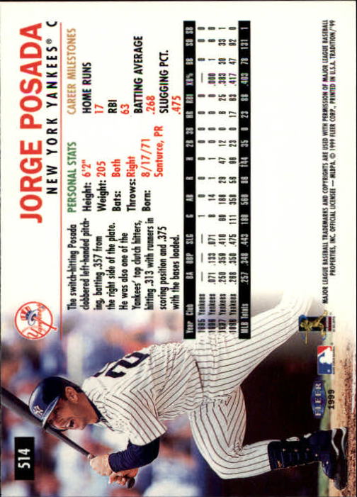 1999 Fleer Tradition Baseball "Main Set" Base Cards #401 to #600 - Picture 227 of 397