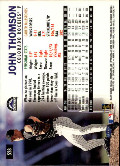 1999 Fleer Tradition Baseball "Main Set" Base Cards #401 to #600 - Picture 255 of 397