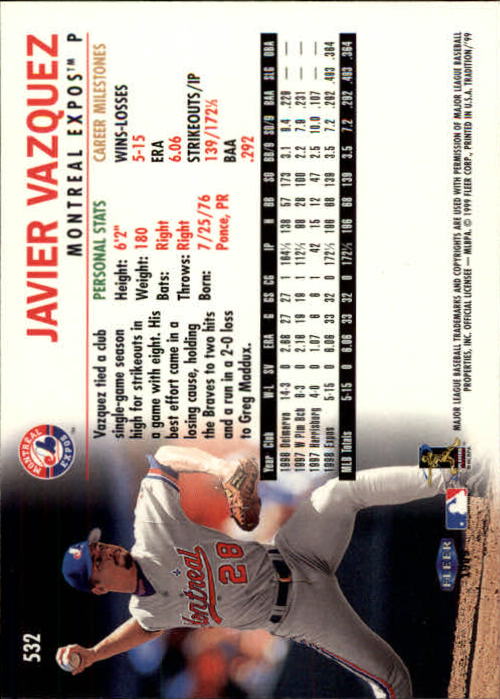 1999 Fleer Tradition Baseball "Main Set" Base Cards #401 to #600 - Picture 263 of 397