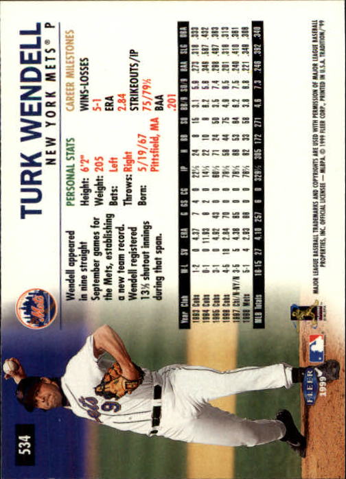 1999 Fleer Tradition Baseball "Main Set" Base Cards #401 to #600 - Picture 267 of 397