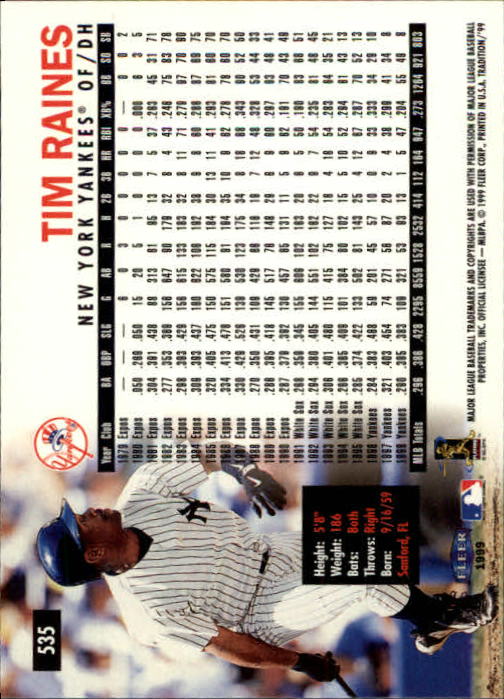 1999 Fleer Tradition Baseball "Main Set" Base Cards #401 to #600 - Picture 269 of 397