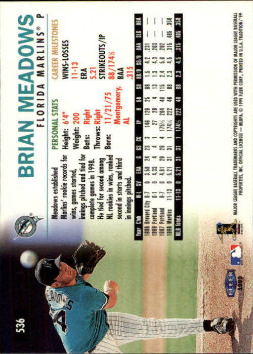 1999 Fleer Tradition Baseball "Main Set" Base Cards #401 to #600 - Picture 271 of 397