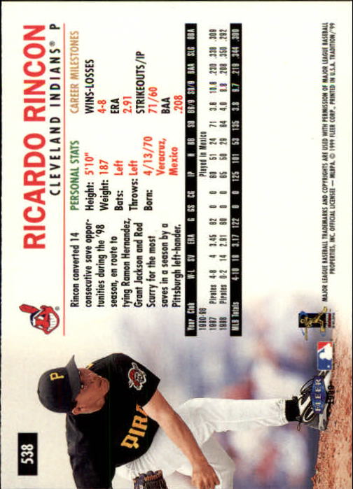 1999 Fleer Tradition Baseball "Main Set" Base Cards #401 to #600 - Picture 275 of 397