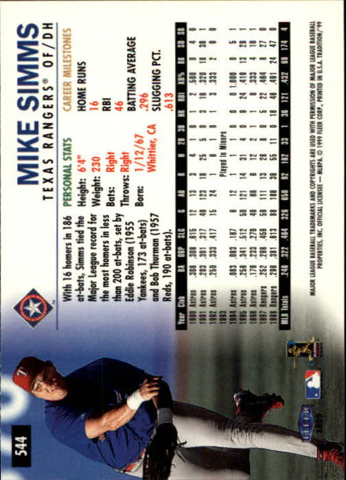 1999 Fleer Tradition Baseball "Main Set" Base Cards #401 to #600 - Picture 287 of 397