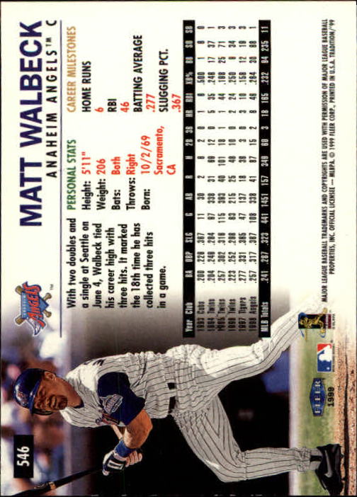 1999 Fleer Tradition Baseball "Main Set" Base Cards #401 to #600 - Picture 291 of 397