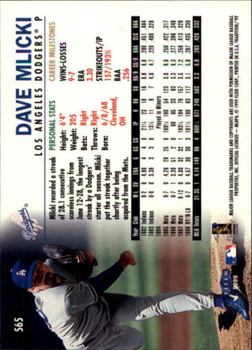 1999 Fleer Tradition Baseball "Main Set" Base Cards #401 to #600 - Picture 329 of 397