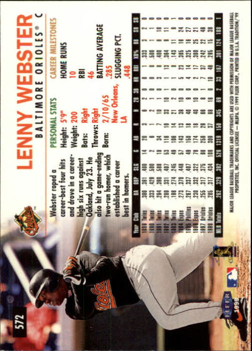 1999 Fleer Tradition #572 Lenny Webster back image