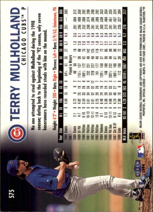 1999 Fleer Tradition #575 Terry Mulholland back image