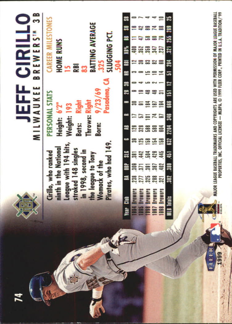 1999 Fleer Tradition Millenium #74 Jeff Cirillo back image
