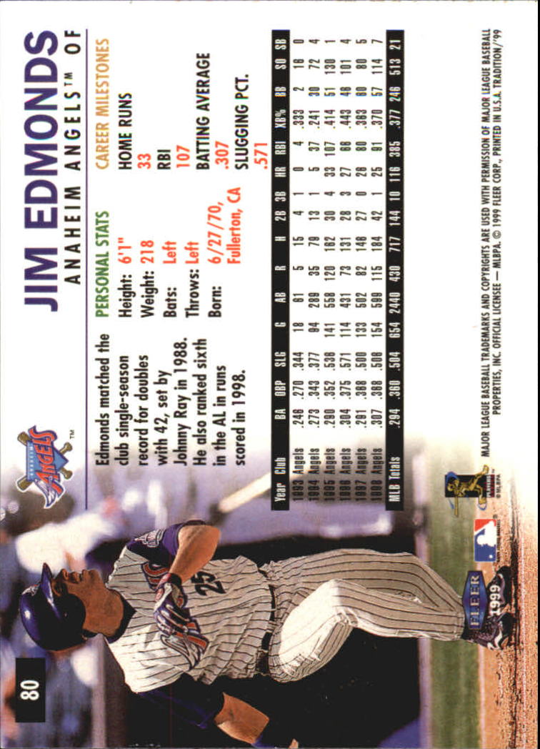 1999 Fleer Tradition Millenium #80 Jim Edmonds back image