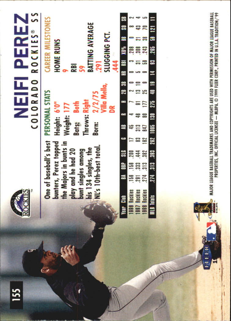 1999 Fleer Tradition Millenium #155 Neifi Perez back image