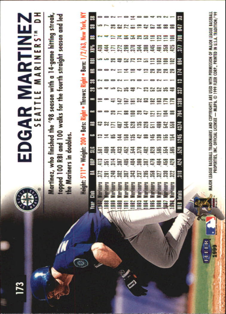 1999 Fleer Tradition Millenium #173 Edgar Martinez back image