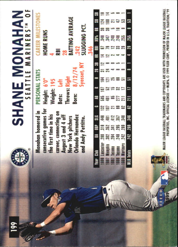 1999 Fleer Tradition Millenium #199 Shane Monahan back image