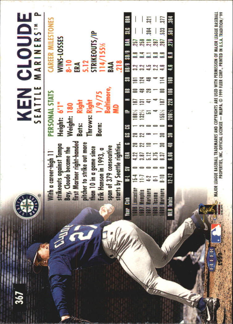 1999 Fleer Tradition Millenium #367 Ken Cloude back image