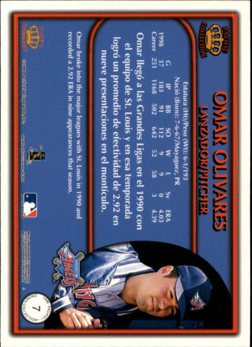 1999 Pacific Crown Collection #7 Omar Olivares back image