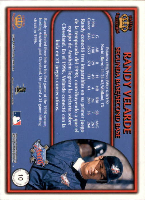 1999 Pacific Crown Collection #10 Randy Velarde back image