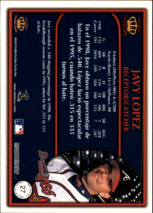 1999 Pacific Crown Collection #27 Javy Lopez back image