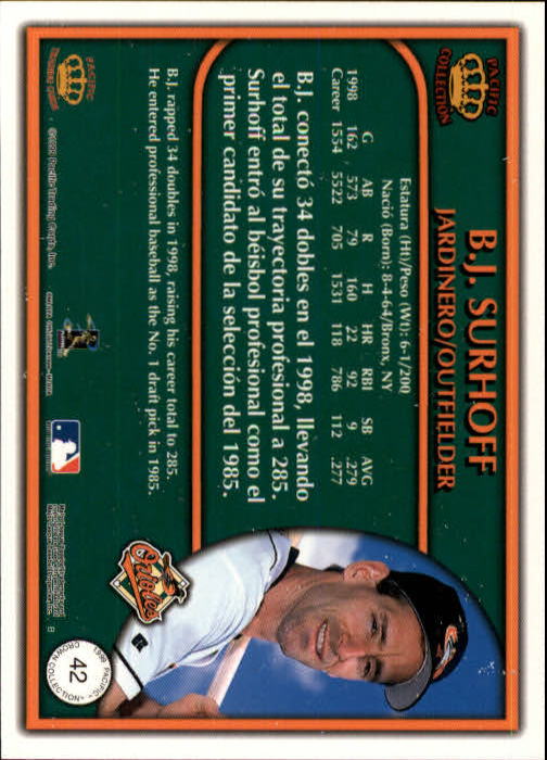 1999 Pacific Crown Collection #42 B.J. Surhoff back image