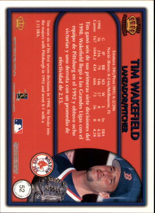 1999 Pacific Crown Collection #52 Tim Wakefield back image