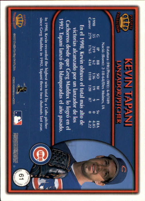 1999 Pacific Crown Collection #61 Kevin Tapani back image
