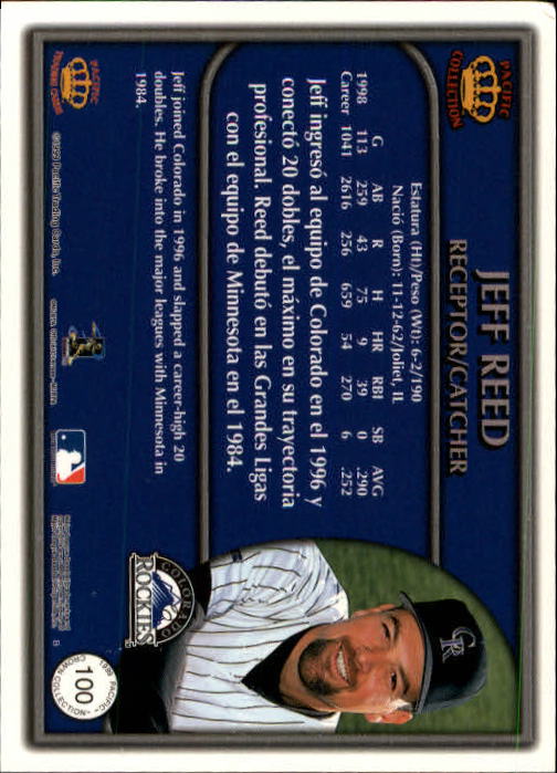 1999 Pacific Crown Collection #100 Jeff Reed back image