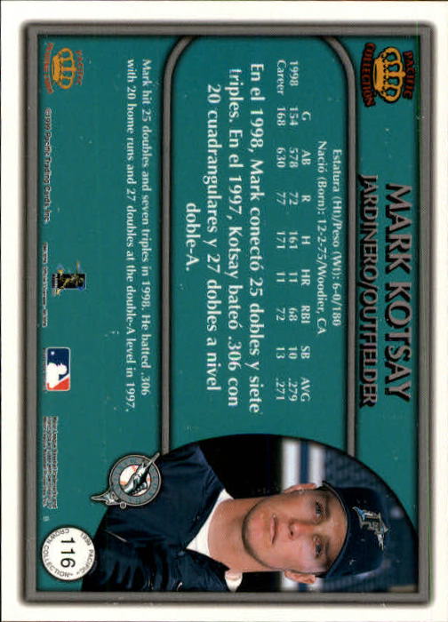 1999 Pacific Crown Collection #116 Mark Kotsay back image