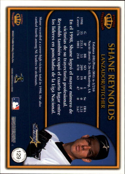 1999 Pacific Crown Collection #129 Shane Reynolds back image