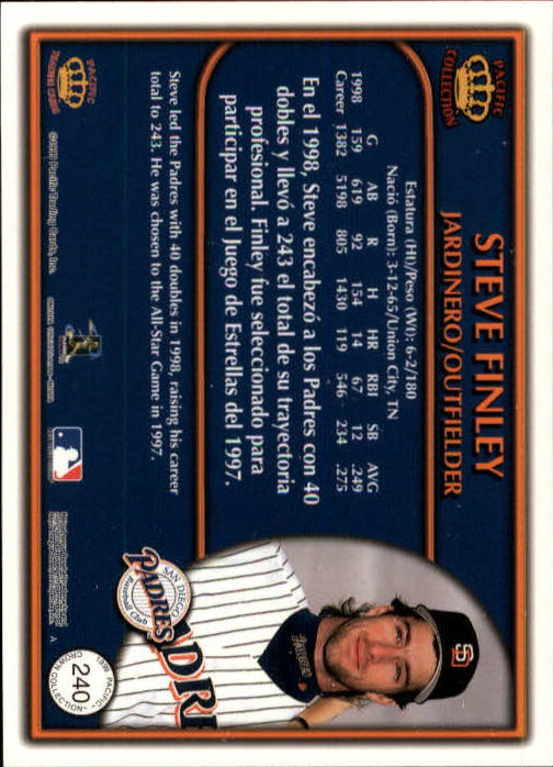 1999 Pacific Crown Collection #240 Steve Finley back image