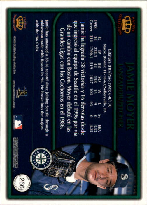 1999 Pacific Crown Collection #266 Jamie Moyer back image