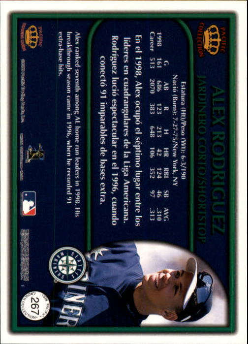 1999 Pacific Crown Collection #267 Alex Rodriguez back image