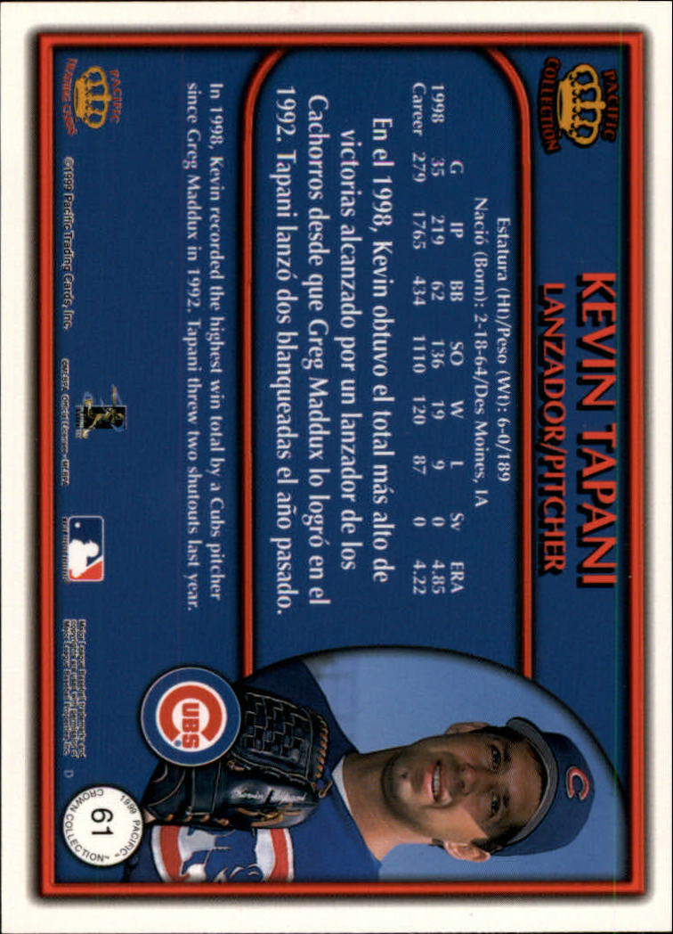 1999 Pacific Crown Collection Platinum Blue #61 Kevin Tapani back image