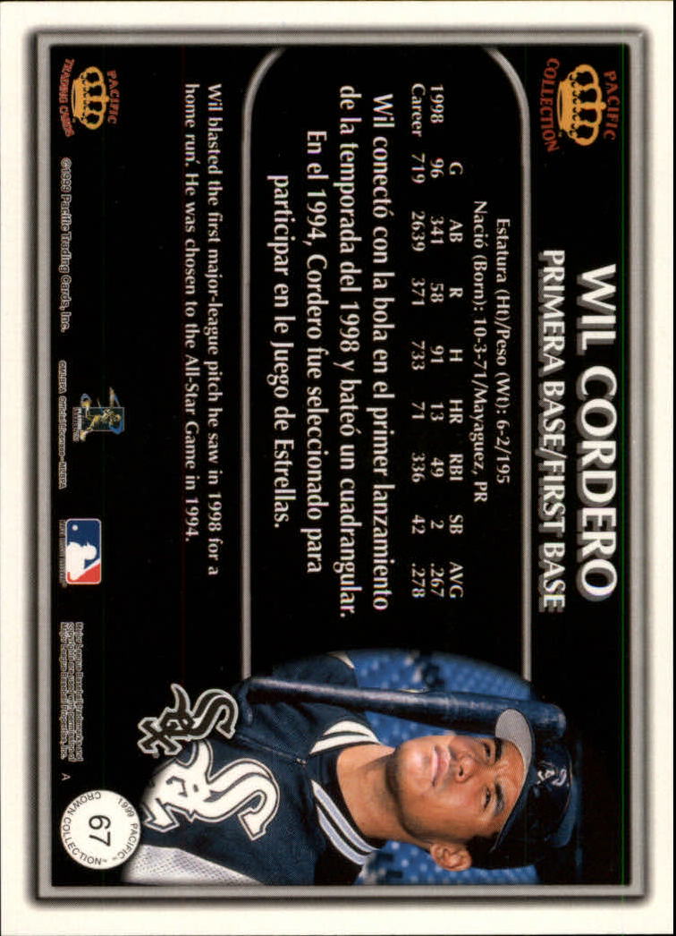 1999 Pacific Crown Collection Platinum Blue #67 Wil Cordero back image