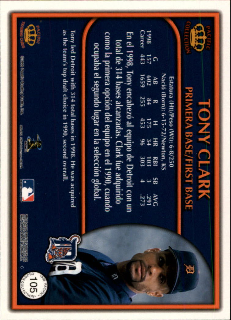 1999 Pacific Crown Collection Platinum Blue #105 Tony Clark back image