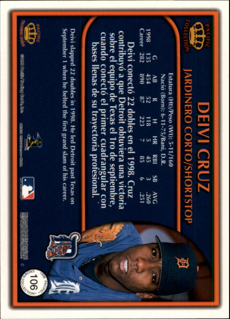 1999 Pacific Crown Collection Platinum Blue #106 Deivi Cruz back image
