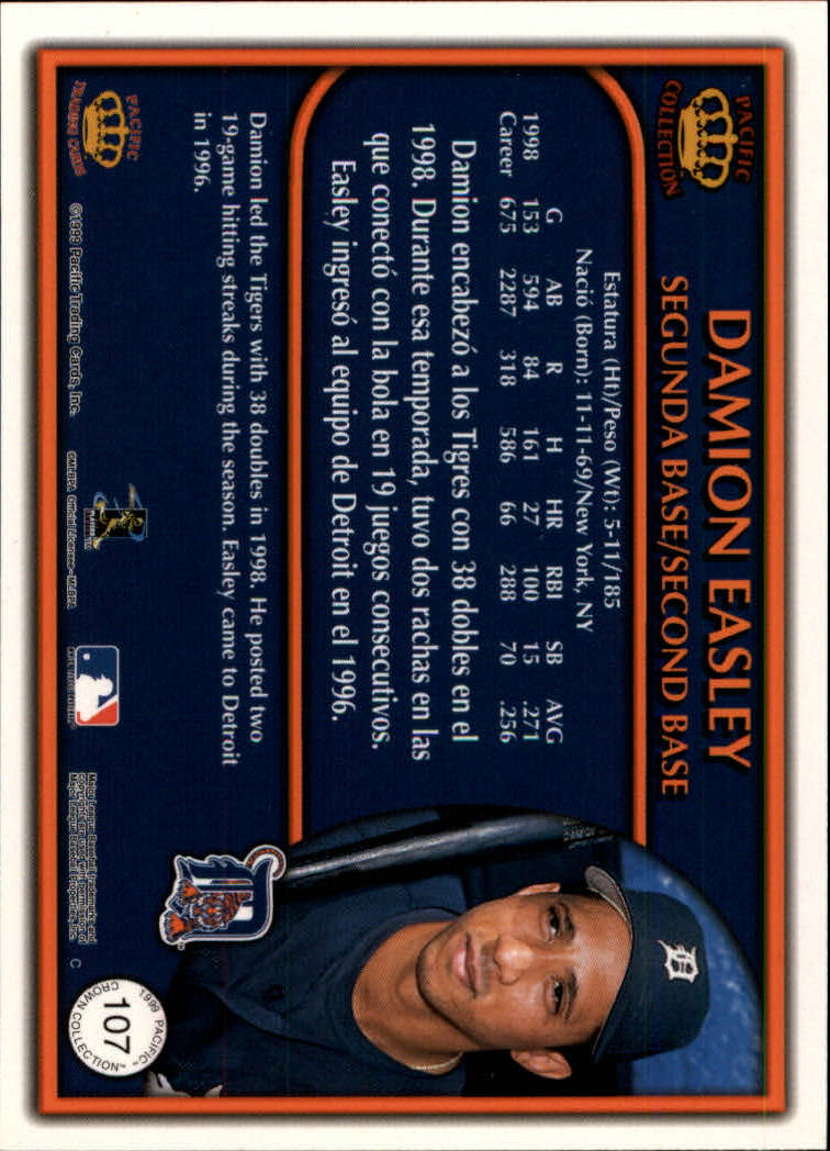 1999 Pacific Crown Collection Platinum Blue #107 Damion Easley back image