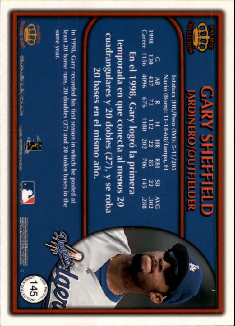 1999 Pacific Crown Collection Platinum Blue #145 Gary Sheffield back image