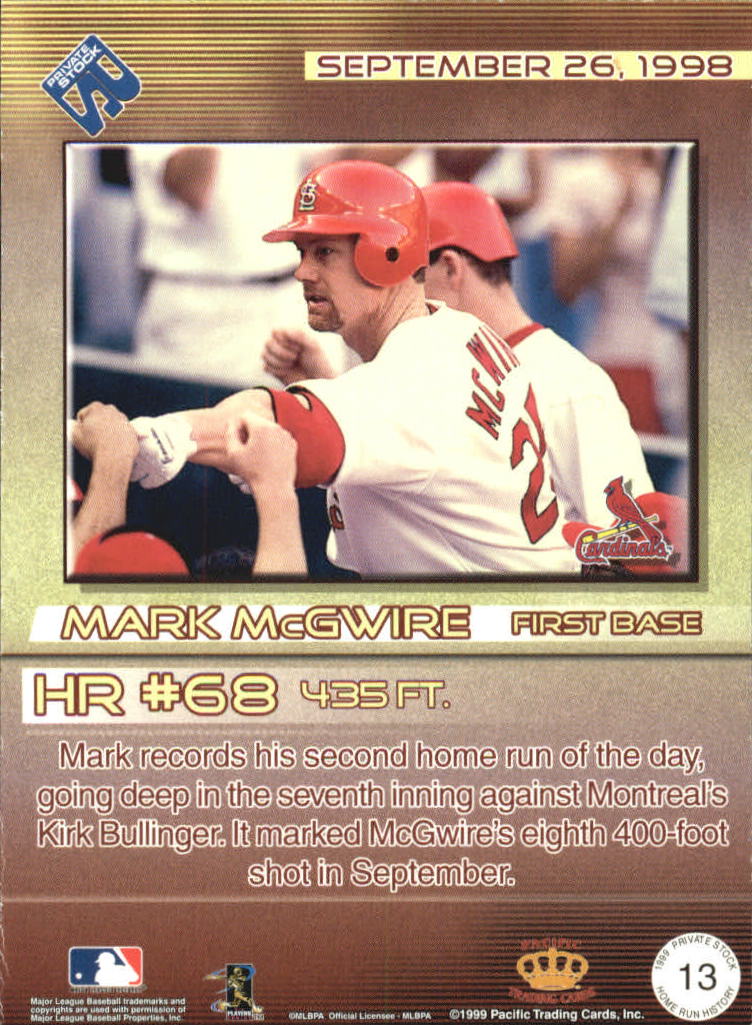 1999 Private Stock Home Run History #13 Mark McGwire 68 back image