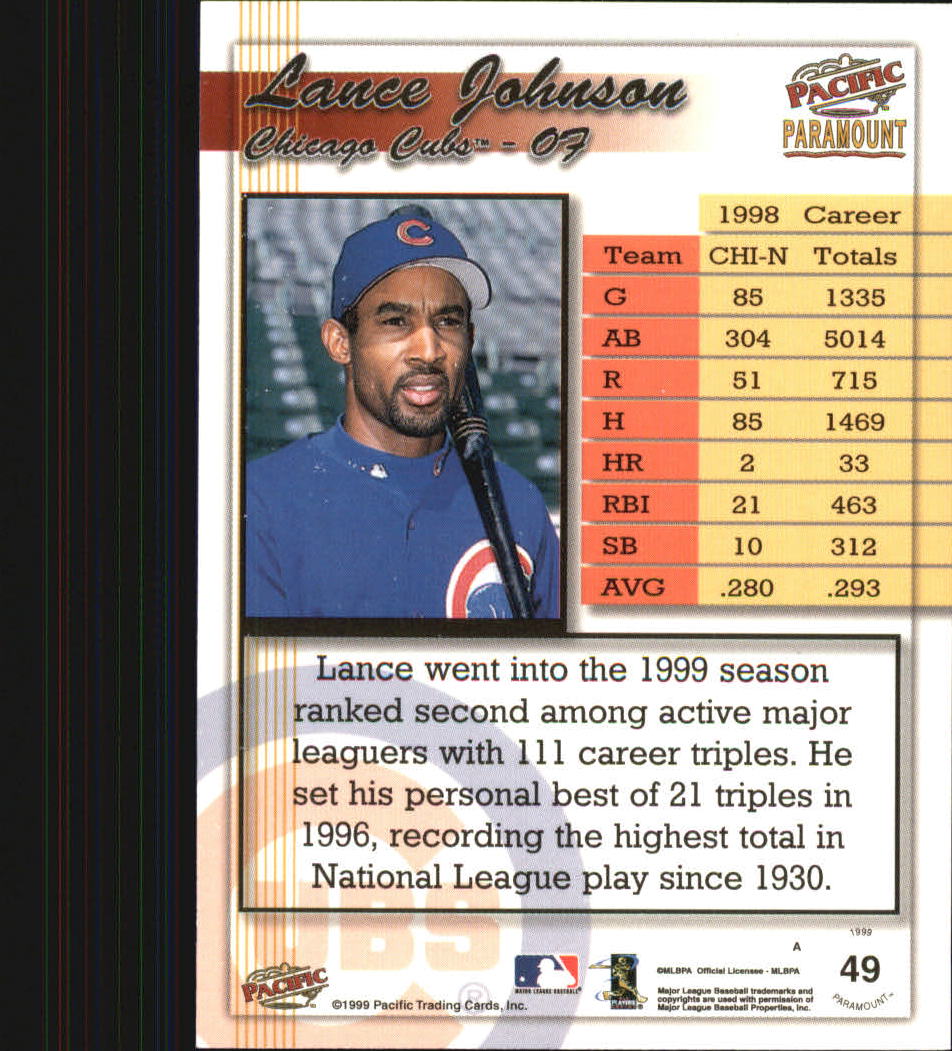 1999 Paramount #49 Lance Johnson back image