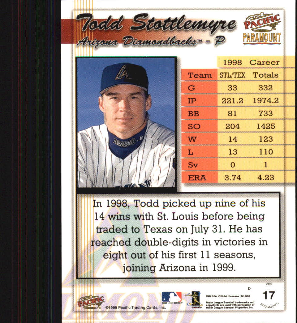 1999 Paramount Copper #17 Todd Stottlemyre back image