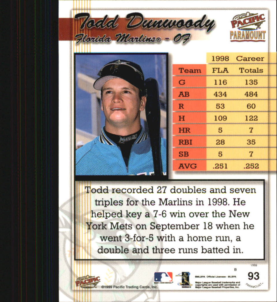 1999 Paramount Copper #93 Todd Dunwoody back image
