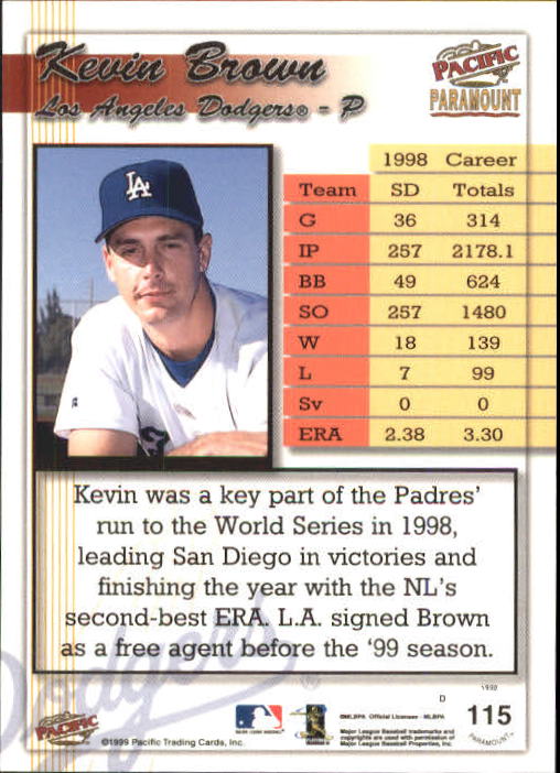 1999 Paramount Holo-Silver #115 Kevin Brown back image