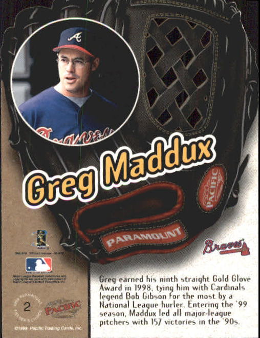 1999 Paramount Fielder's Choice #2 Greg Maddux back image