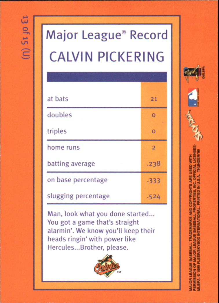 1999 SkyBox Thunder Unleashed #U13 Calvin Pickering back image