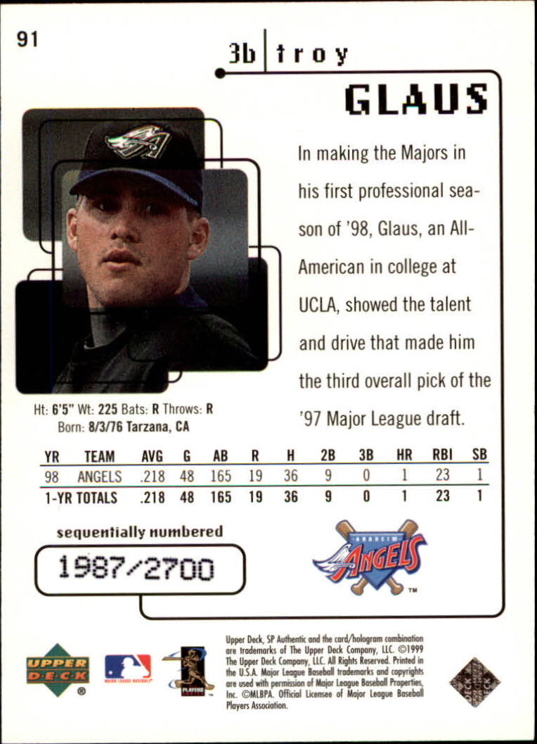 1999 SP Authentic #91 Troy Glaus FW back image