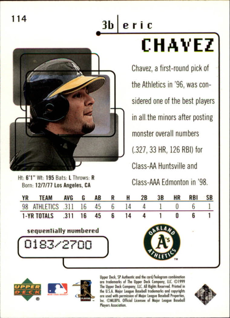 1999 SP Authentic #114 Eric Chavez FW back image