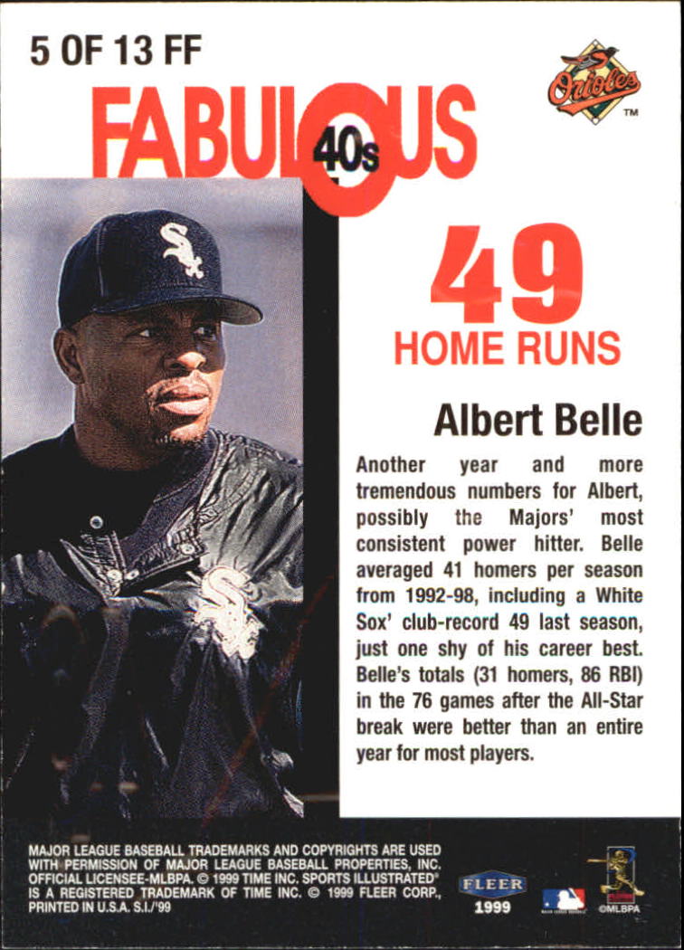 1999 Sports Illustrated Fabulous 40's #5 Albert Belle back image