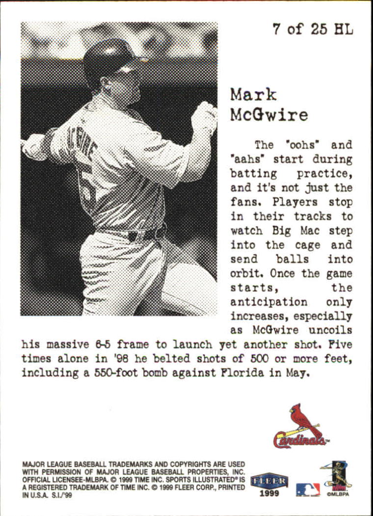 1999 Sports Illustrated Headliners #7 Mark McGwire back image