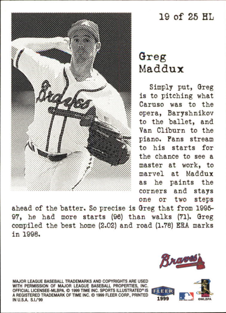1999 Sports Illustrated Headliners #19 Greg Maddux back image