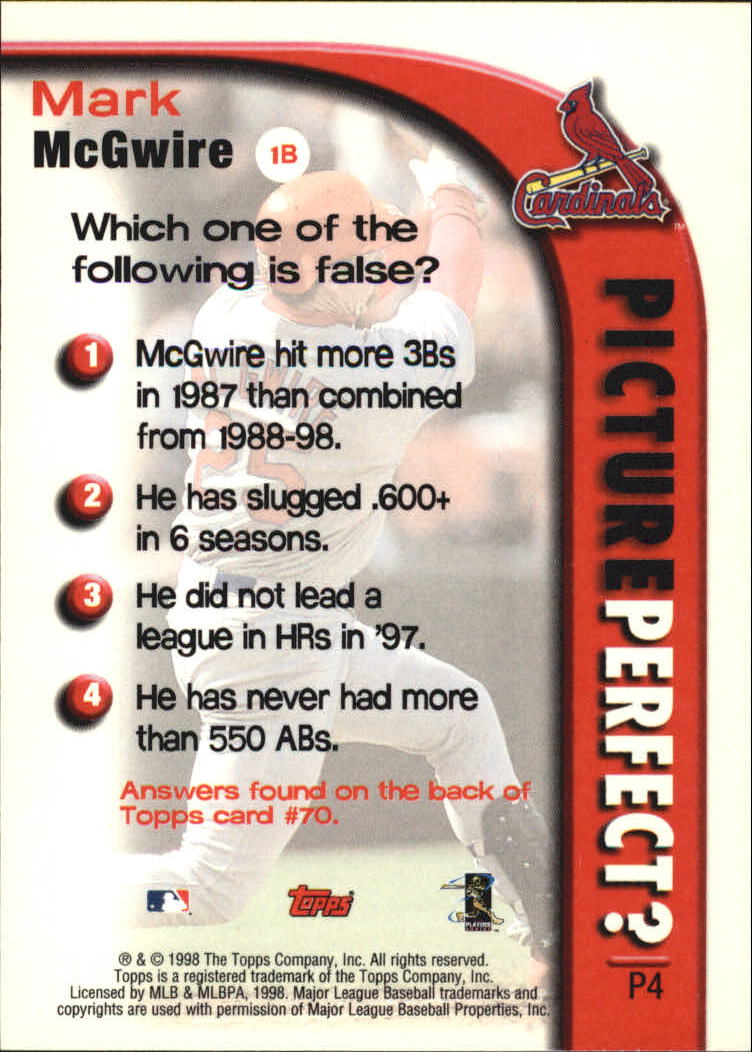 1999 Topps Picture Perfect #P4 Mark McGwire back image