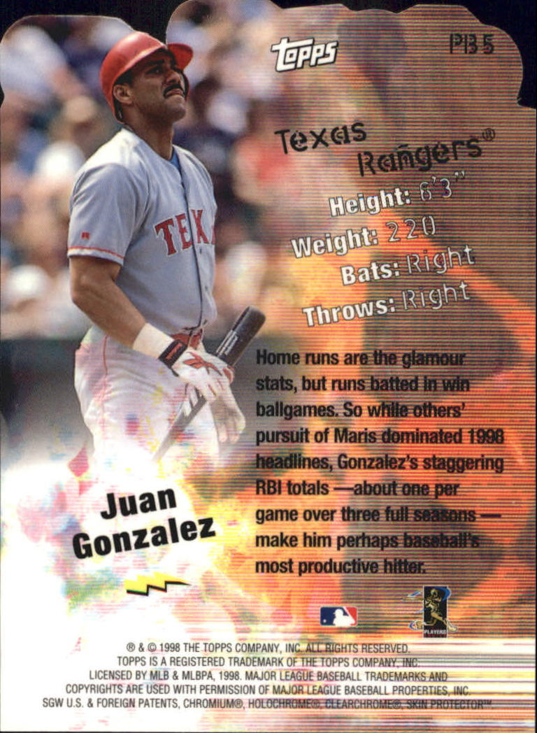 1999 Topps Power Brokers #PB5 Juan Gonzalez back image